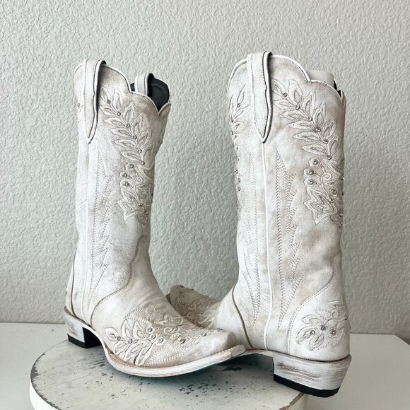 Lane DESTINY Womens Cowboy Boots 8 White Western Cowgirl Bridal Mid Calf Tall - Picture 11 of 11